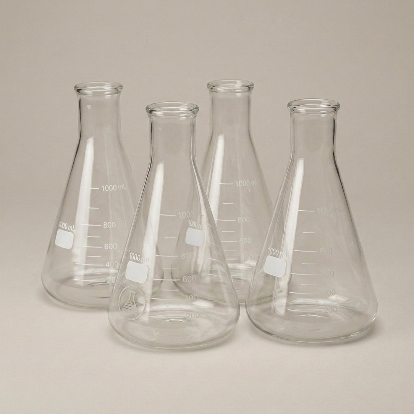 Erlenmeyer Flasks, 1000 mL — 4 per pack, borosilicate glass